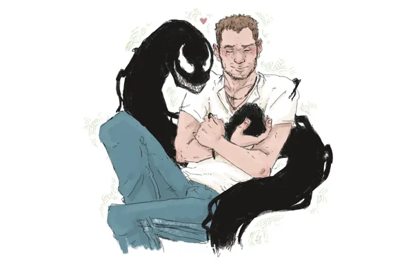 Любовь, улыбка, фон, минимализм, арт, закрытые глаза, Веном, Venom