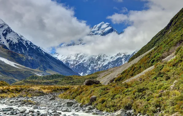 Картинка река, фото, Новая Зеландия, New Zealand, Mount Cook National Park, гора Кука, Национальный парк Маунт-Кук, …