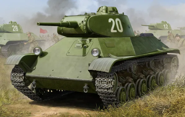 Т-50, war, art, painting, tank