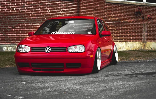 Красный, тюнинг, volkswagen, перед, red, гольф, golf, фольксваген