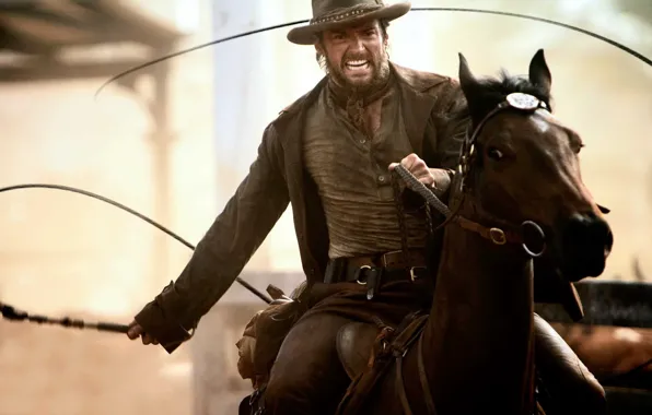 Hugh Jackman, actor, hat, man, rider, leather, Australia, horse