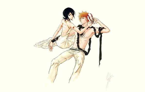 Фон, романтика, пара, двое, Bleach, Блич, Ичиго Куросаки, Рукия Кучики
