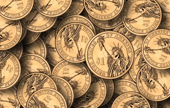 Golden, gold, statue of liberty, coins
