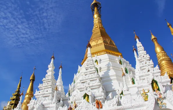 Небо, город, башни, храм, архитектура, религия, статуи, Мьянма