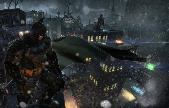 Снег, город, Batman, art, Bruce Wayne, Warner Bros. Games Montreal, Batman: Arkham Origins