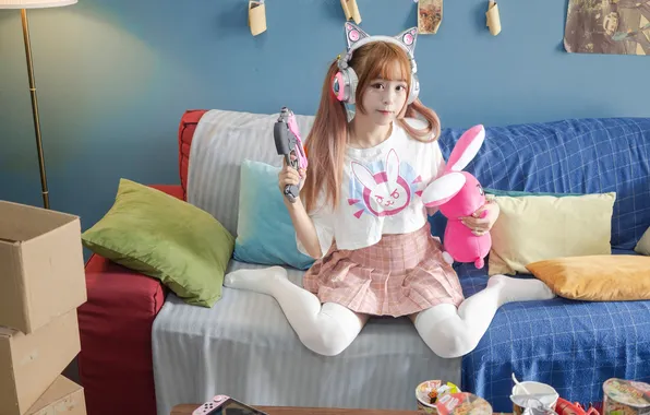 Girl, living room, sofa, Cosplay
