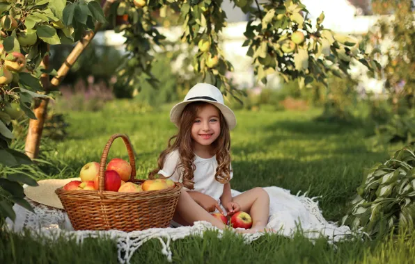 Картинка улыбка, яблоки, девочка