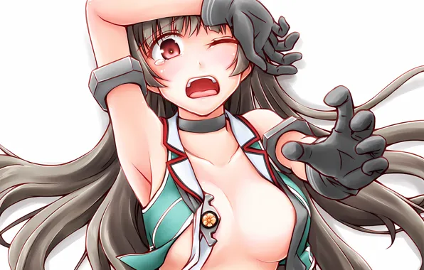 Girl, sexy, cleavage, long hair, boobs, anime, beautiful, red eyes