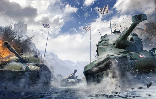 Картинка Флаги, WoT, Т110Е5, World of Tanks, Мир Танков, Wargaming Net, Объект 140, AMX 50 B