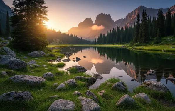 Закат, горы, озеро, обои, долина, wallpaper, sunset, mountains