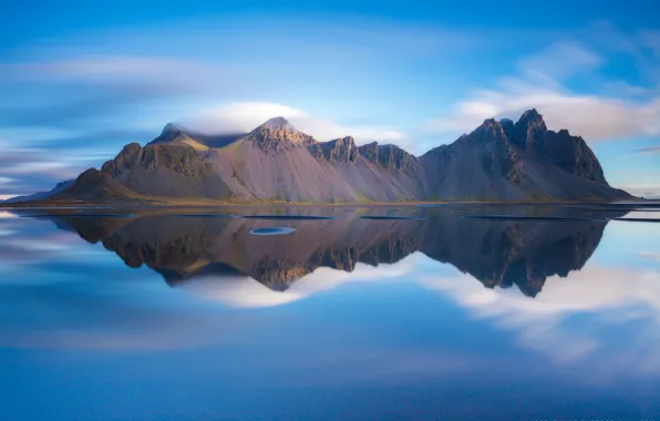 Картинка небо, отражения, горы, Исландия, мыс, Stokksnes, Стокснес