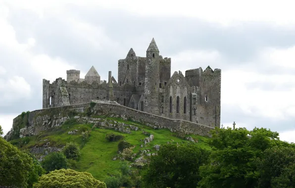Картинка небо, тучи, замок, руины, Ирландия, Rock of Cashel, средневековая архитектура