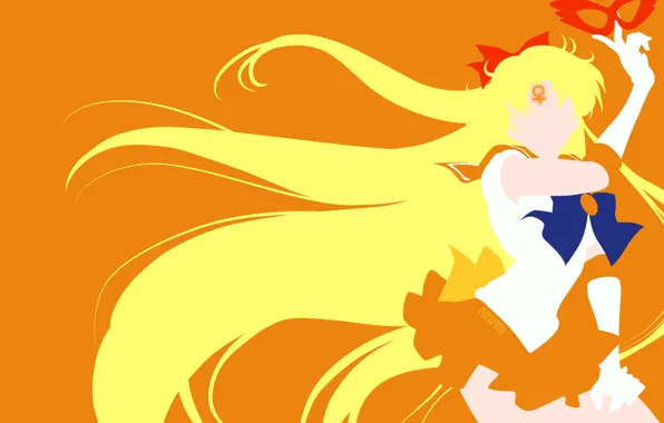 Девушка, минимализм, оранжевый фон, Sailor Moon