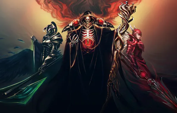Картинка dark, skull, sword, fantasy, horns, armor, red eyes, digital art