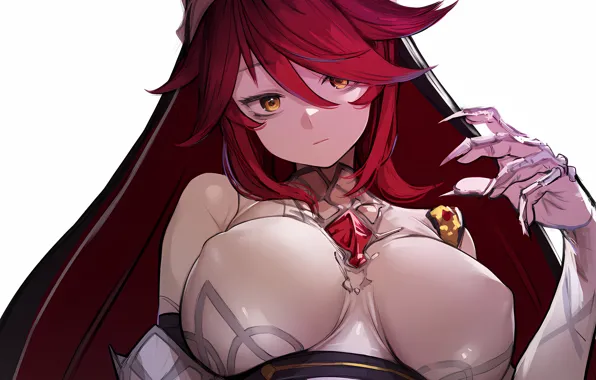 Girl, sexy, blouse, erect nipples, red hair, long hair, boobs, anime