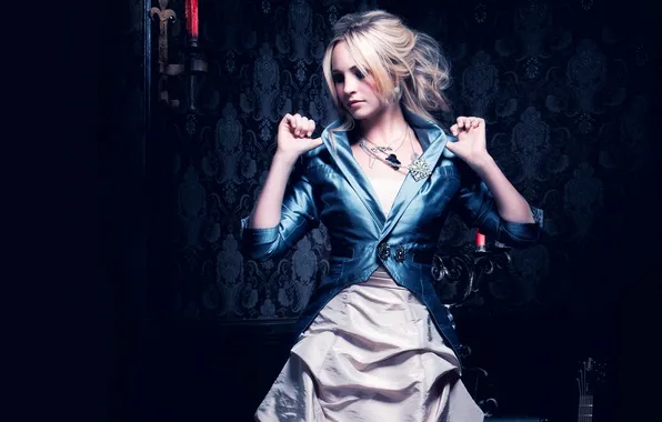 Взгляд, фон, темный, блондинка, комнота, Candice Accola