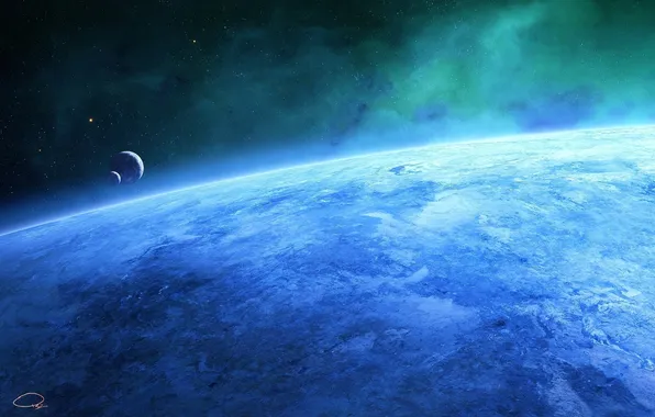 Картинка космос, свет, синева, планета, пыль, большая, planet