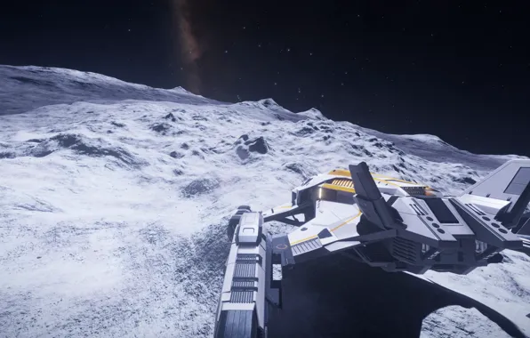 Космос, Космический Корабль, поверхность планеты, Elite: Dangerous
