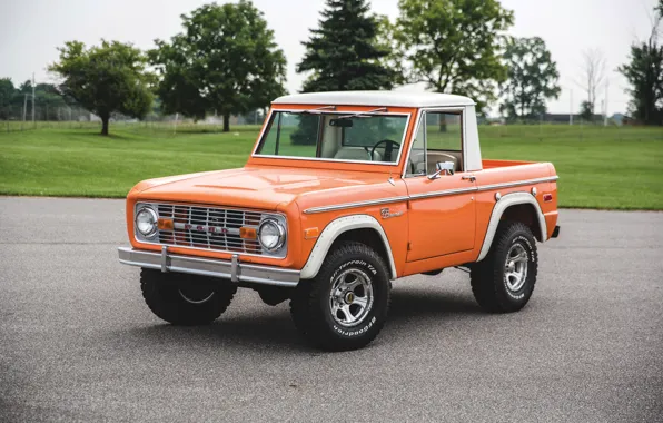 Оранжевый, Ford, Bronco, передом, Half Cab