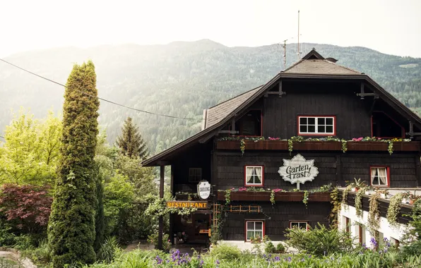Горы, дом, растительность, ресторан, Gartenrast