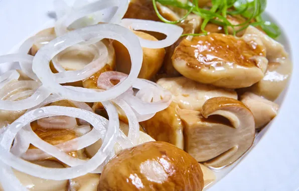 Грибы, лук, закуска, маринованный