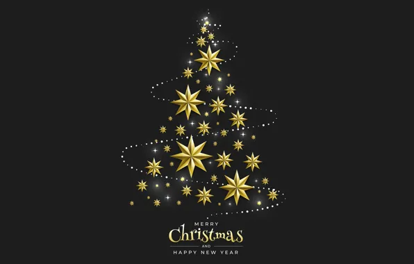 Звезды, украшения, золото, елка, Рождество, Новый год, golden, christmas