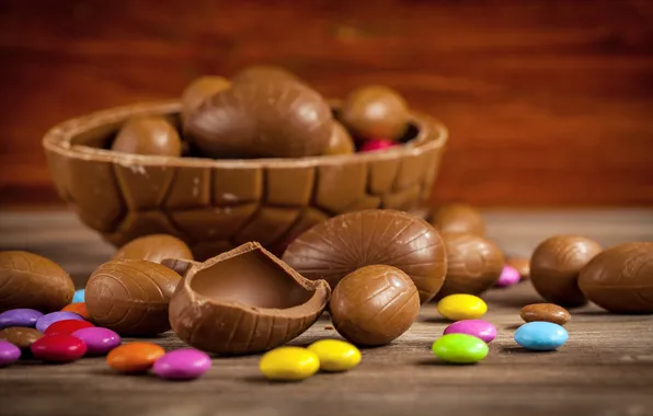 Шоколад, яйца, Пасха, chocolate, Easter, eggs, decoration, Happy