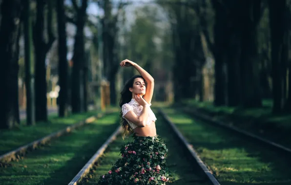 Картинка девушка, юбка, розы, David Olkarny