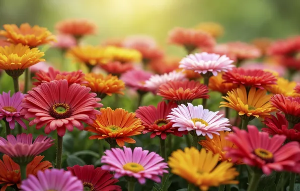 Цветы, colorful, summer, герберы, flowers