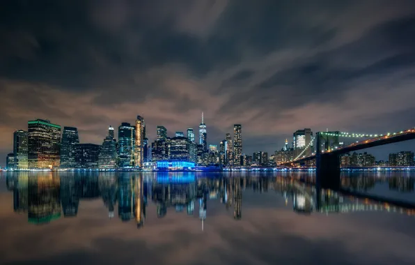 Картинка ночь, город, Manhattan