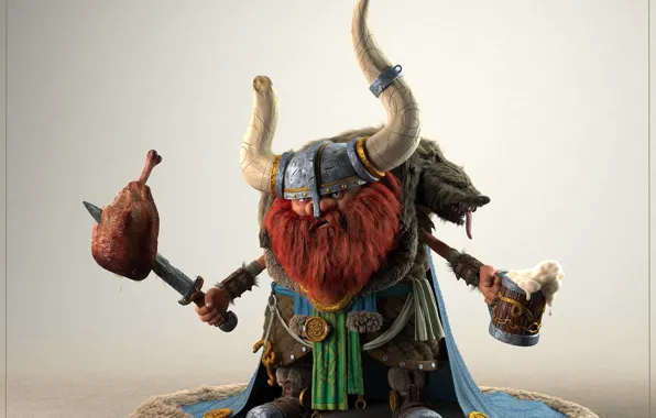 Render, beer, viking, chicken, hungry