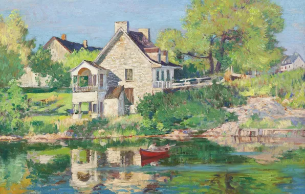 Пейзаж, дом, картина, 1934, Robert Wakeham Pilot, Роберт Пайлот, Лето на Реке