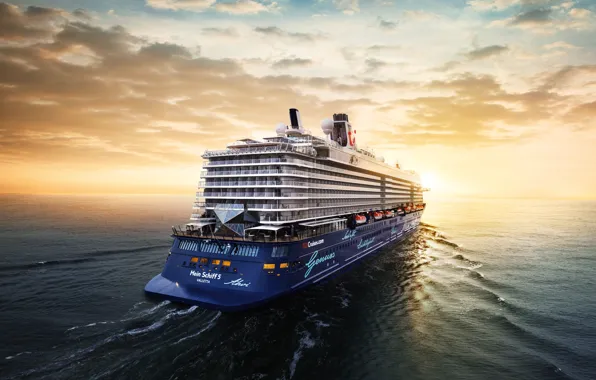 Море, Лайнер, Судно, Пассажирский, Пассажирский лайнер, Корма, Mein, TUI Cruises