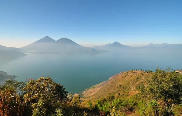 Картинка природа, туман, Гватемала, горное озеро, Lago de Atitlán Guatemala, Атитлан