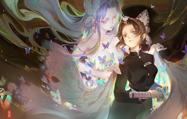 Девушка, бабочки, Demon Slayer Kimetsu no Yaiba, Клинок Рассекающий Демонов
