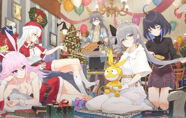 Девушки, новый год, рождество, Honkai Impact 3rd