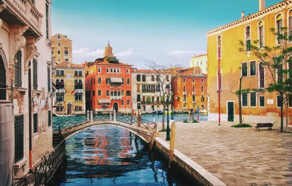 Улица, здания, дома, Италия, Венеция, канал, мостик, Italy