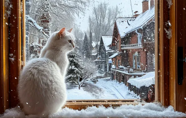 Зима, Снег, Кошки, Кот, Рождество, Новый год, Снежно