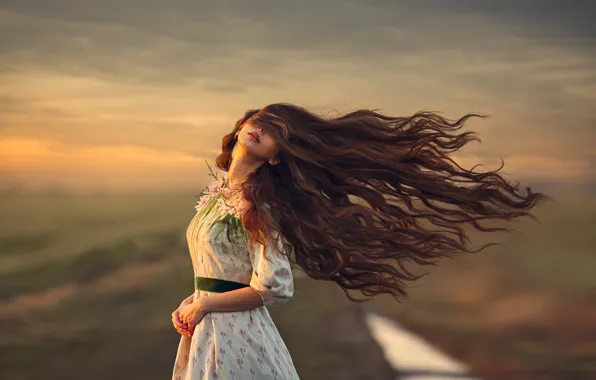 Картинка девушка, настроение, ветер, волосы, платье, Monica Lazar