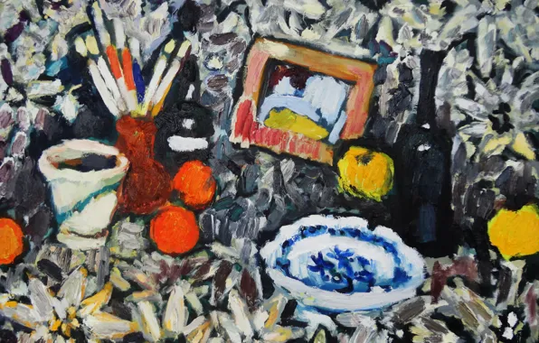 Картинка вино, яблоки, тарелка, натюрморт, кисточки, 2013, Петяев