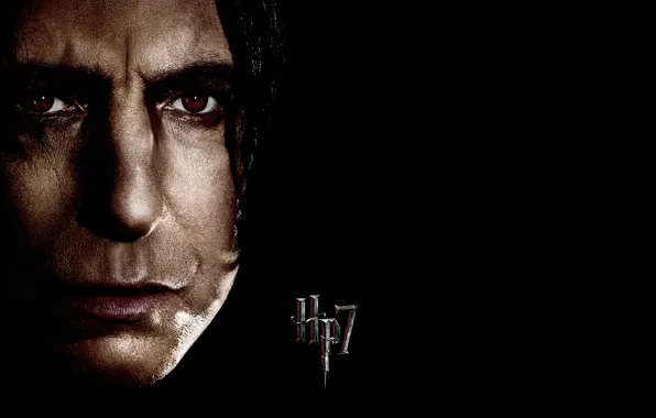 Лицо, чёрный фон, Harry Potter, Северус Снейп, HP 7, Alan Rickman, Алан Рикман, Severus Snape