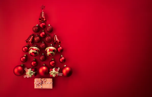 Картинка украшения, шары, елка, Рождество, Новый год, red, christmas, new year