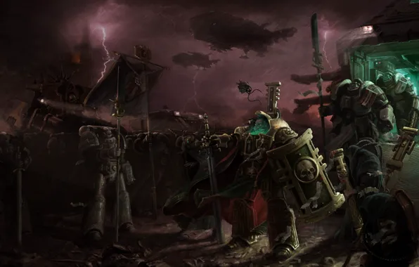 Картинка гроза, корабли, бойцы, Warhammer 40k, командир