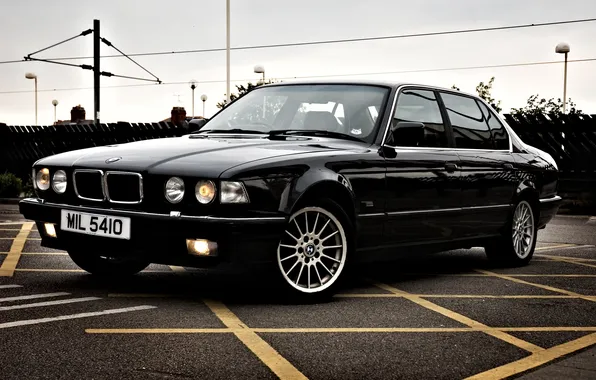Бмв, черная, диски, классика, BMW 7 Series, бешка