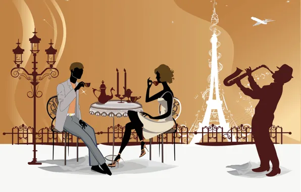 Картинка Париж, Кафе, Эйфелева башня