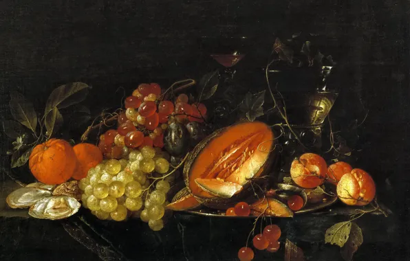 Картинка ягоды, картина, плоды, фрукты, Натюрморт, Корнелис де Хем