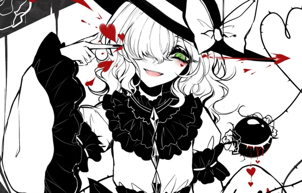 Девушка, Touhou, Тохо, Тоухоу, аниме игра, кровавые сердечки