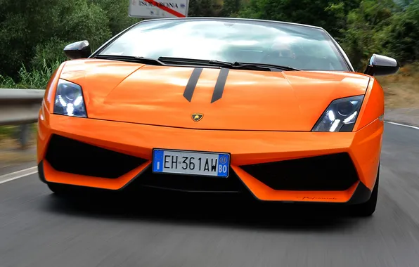 Оранжевый, кабриолет, lamborghini, вид спереди, спайдер, gallardo lp570-4, spyder performante