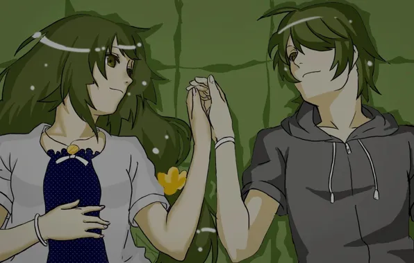 Руки, пара, двое, браслеты, лежат, Bakemonogatari, Araragi Koyomi, Senjougahara Hitagi