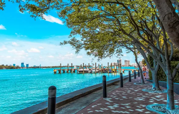 Картинка лодки, пирс, набережная, Florida, Miami Beach, Майами-Бич, West Avenue